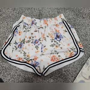 NOBO womens Floral Casual Running Shorts  With Black And White Striped Hem